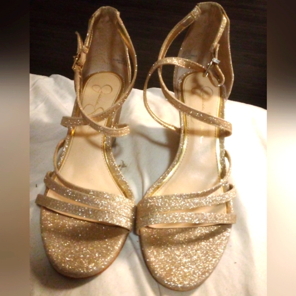 Jessica Simpson Glitter, Gold Wedge